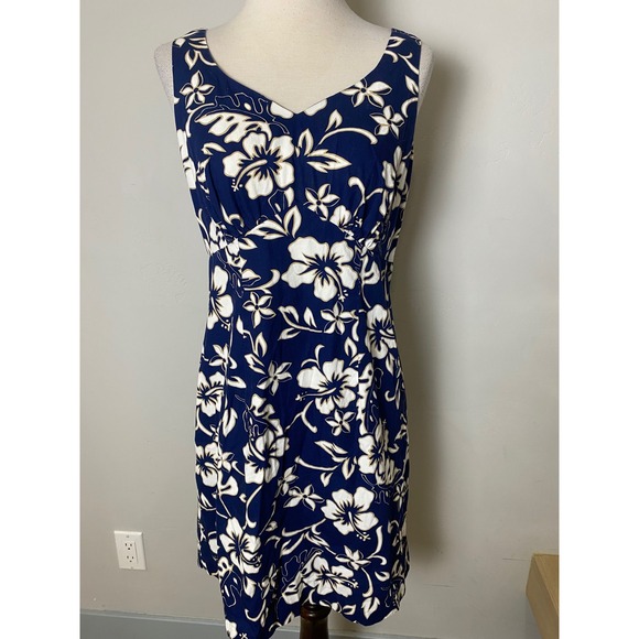 Hilo Hattie Dresses & Skirts - Hilo Hattie Vintage 90s Hawaiian Floral Sheath Dress Navy Blue Size 8 Made in HI